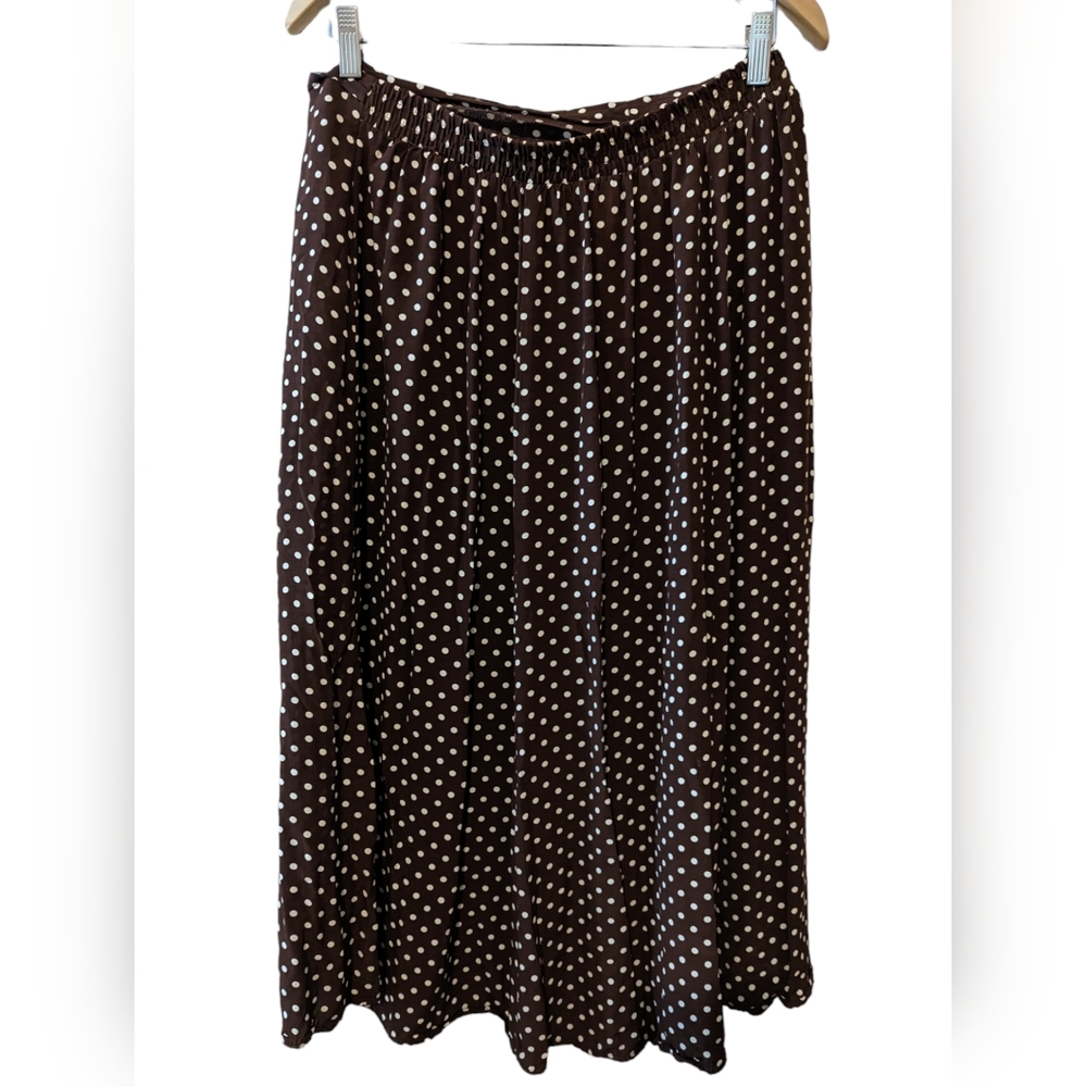 Vintage Maggie McNaughton Brown with Cream Polka Dot Light Pleated Skirt Sz 16W